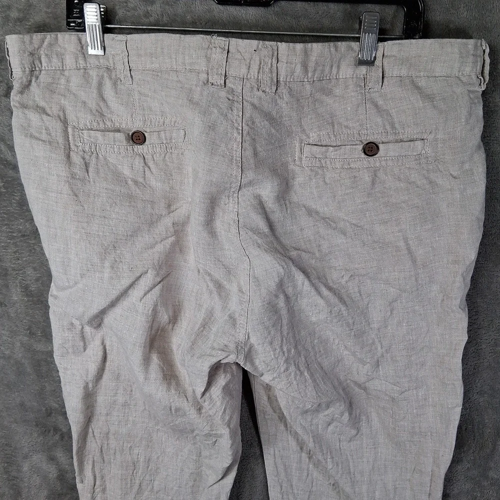 Linen Pants Men Size 38x30 Beige Slim Fit Denim Co Mid-Rise Lightweight